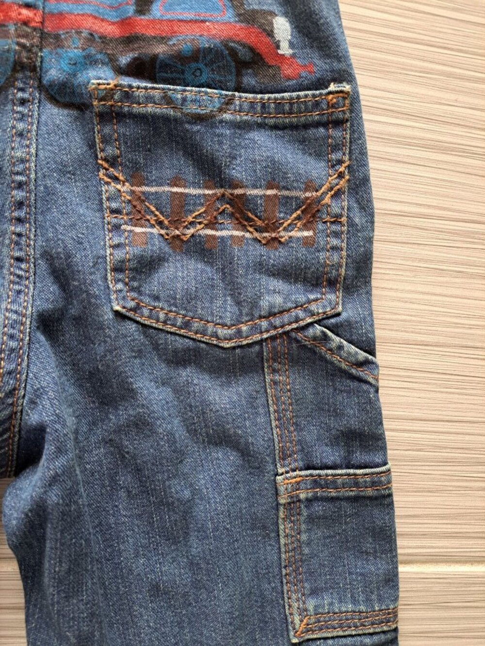 Vtg Hand Painted Thomas Friends Train Denim Bib Overalls Adjustable Pockets 5T - Picture 8 of 11
